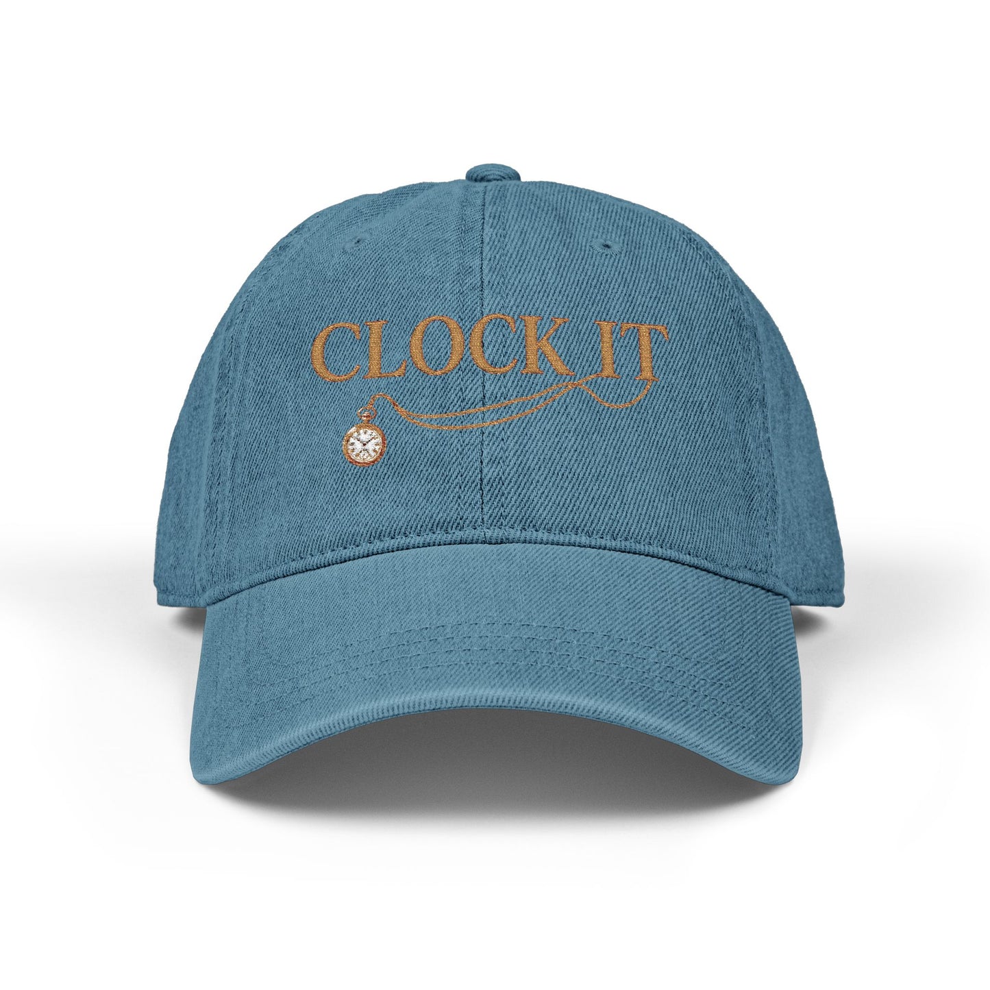 Embroidered 'CLOCK IT' Denim Baseball Cap