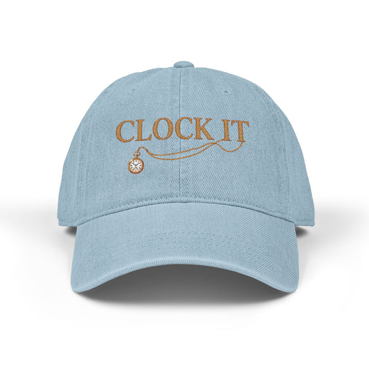 Embroidered 'CLOCK IT' Denim Baseball Cap