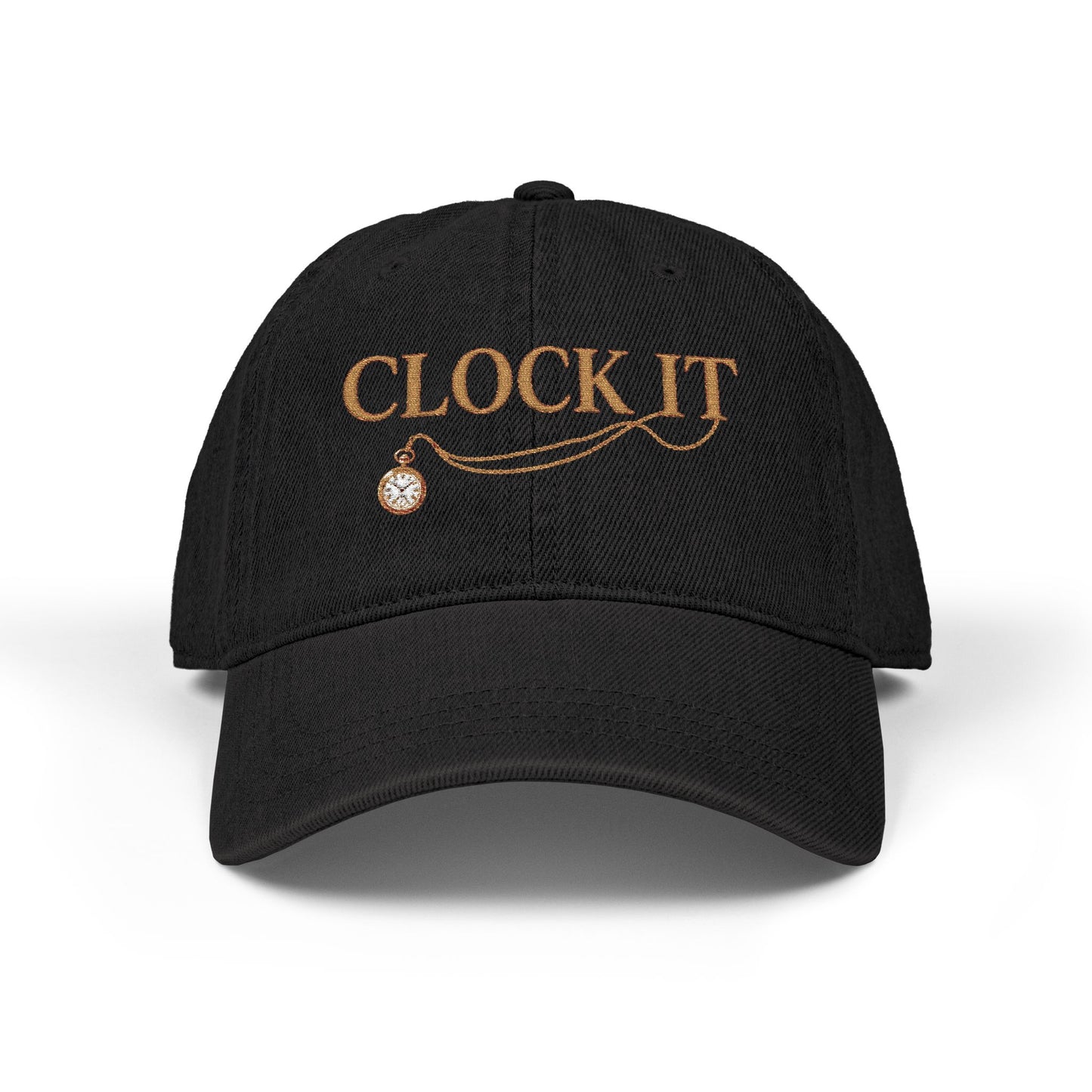 Embroidered 'CLOCK IT' Denim Baseball Cap